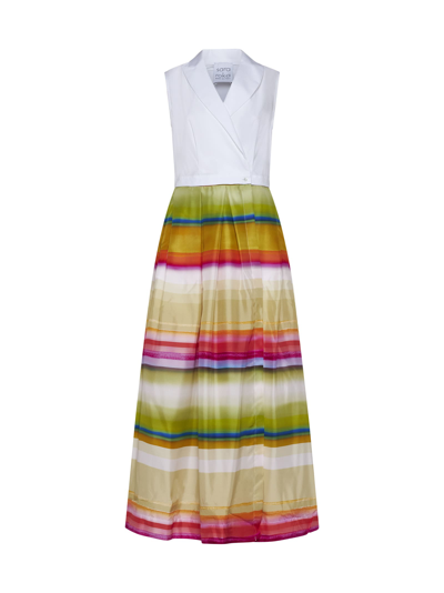 Shop Sara Roka Dress In Bianco Multicolor