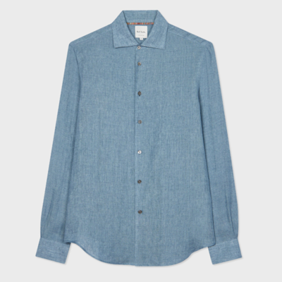 Shop Paul Smith Slim-fit Light Blue Linen Shirt