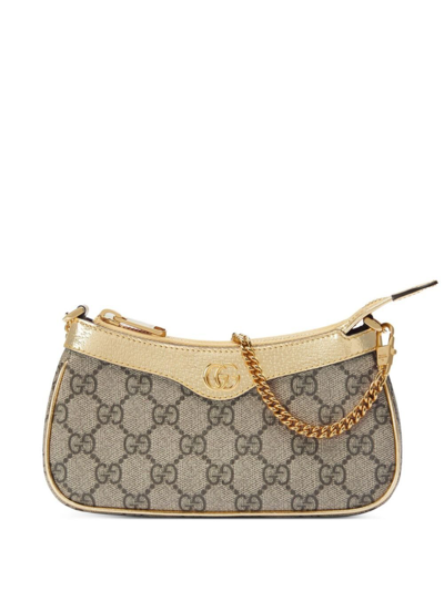 Shop Gucci Neutral Mini Ophidia Shoulder Bag In Neutrals