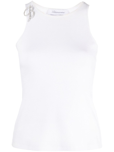 Shop Blumarine White Logo-pin Cotton Tank Top