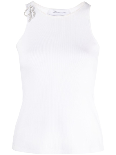 Blumarine Logo-brooch Ribbed Tank Top In White