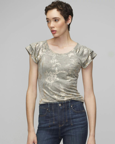 Shop White House Black Market Ruffle Sleeve Tee In Springtime Lace Foil Gold