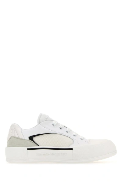 Shop Alexander Mcqueen Man White Canvas And Leather Plimsoll Sneakers