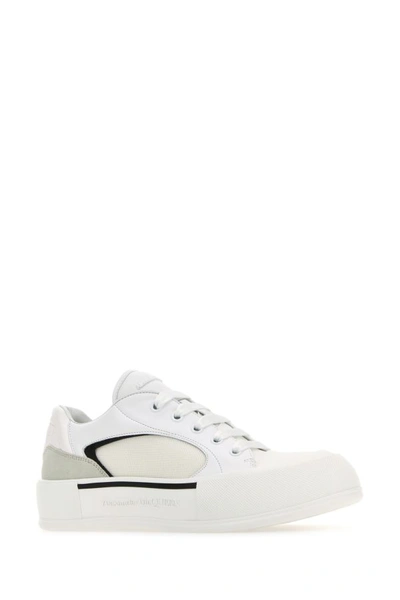 Shop Alexander Mcqueen Man White Canvas And Leather Plimsoll Sneakers