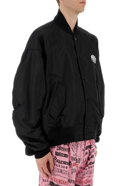 Shop Balenciaga Man Black Nylon Oversize Bomber Jacket