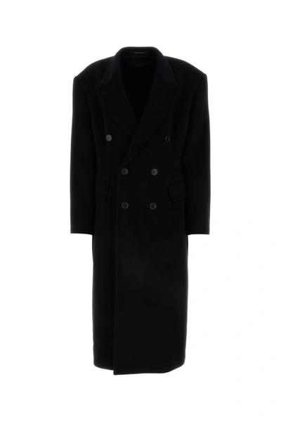 Shop Balenciaga Woman Black Cashmere Blend Oversize Cinched Coat