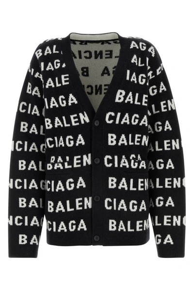 Shop Balenciaga Woman Embroidered Wool Blend Cardigan In Multicolor