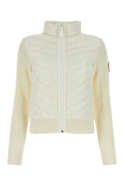 Shop Canada Goose Woman Ivory Wool And Nylon Hybridge Cardigan In White