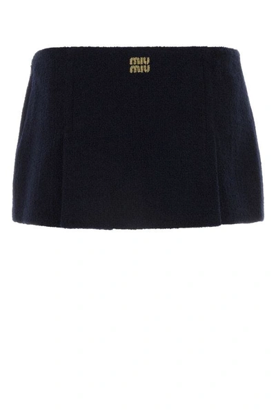 Shop Miu Miu Woman Midnight Blue Wool Blend Mini Skirt