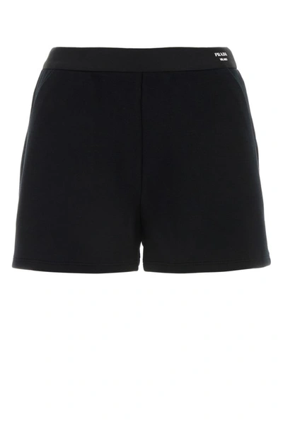 Shop Prada Woman Black Stretch Cotton Blend Shorts