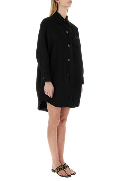 Shop Prada Woman Black Wool Blend Overcoat