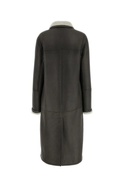 Shop Prada Woman Dark Grey Shearling Coat In Gray