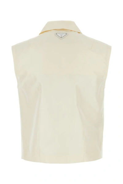 Shop Prada Woman Ivory Faille Top In White