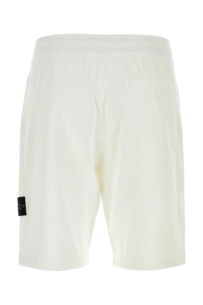 Shop Stone Island Man White Cotton Bermuda Shorts