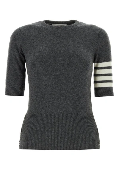 Thom Browne Striped Detail Shortsleeved Jumper In Gray