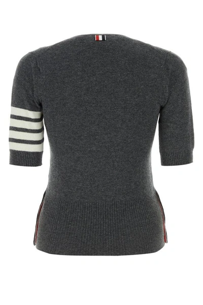 Thom Browne Striped Detail Shortsleeved Jumper In Gray