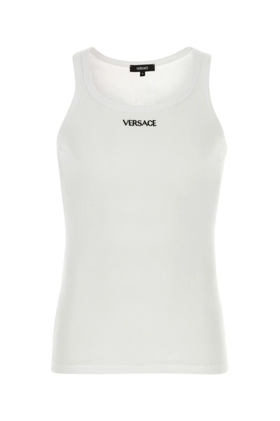 Shop Versace Man Underwear Tank Top Tex Ribbed Cotton In White