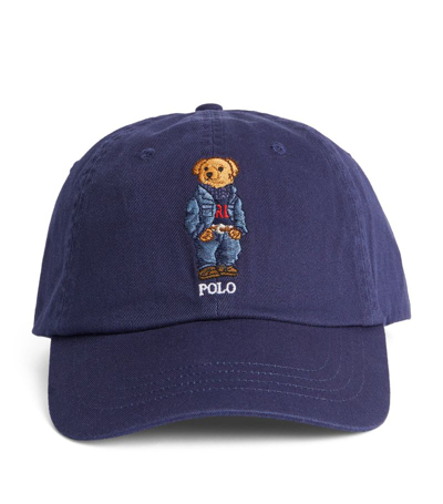 Shop Polo Ralph Lauren Denim Polo Bear Cap In Navy