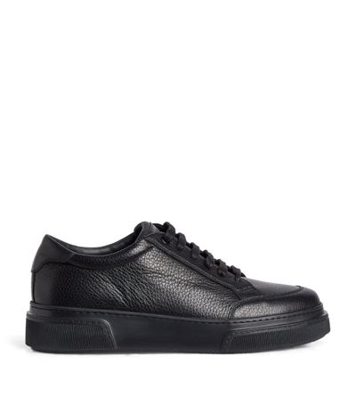 Shop Giorgio Armani Leather Low-top Sneakers In Black