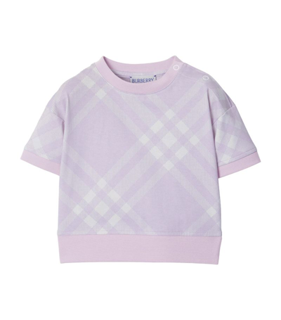 Shop Burberry Knitted Check Print T-shirt (6-12 Months) In Purple