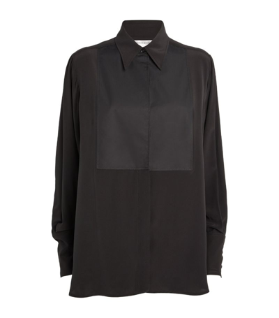 Shop Victoria Beckham Silk Contrast-bib Tuxedo Shirt In Black
