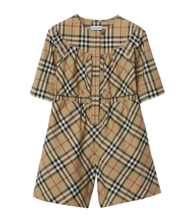 Shop Burberry Stretch-cotton Vintage Check Playsuit (3-14 Years) In Brown