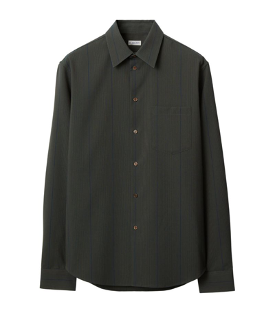 Shop Burberry Wool Striped Long-sleeve Shirt In Black