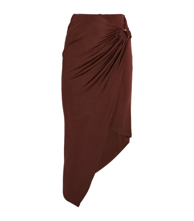 Shop Louisa Ballou Asymmetric-hem Coastline Skirt In Brown