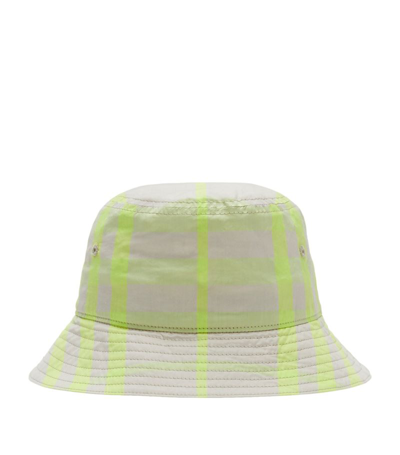 Shop Burberry Kids Cotton Check Bucket Hat In Neutrals