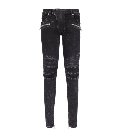 Shop Balmain Ribbed Slim Jeans In Black