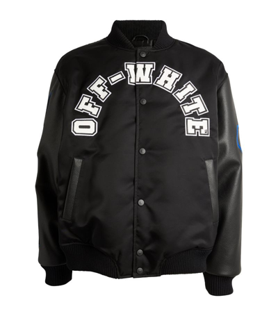 Shop Off-white Leather-sleeve Varsity Jacket In Black