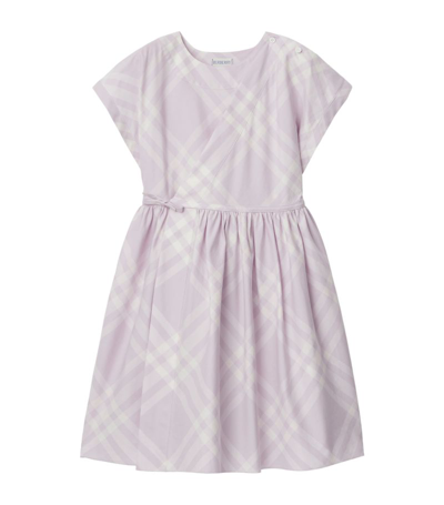 Shop Burberry Kids Check Print Short-sleeve Dress (3-14 Years) In Purple