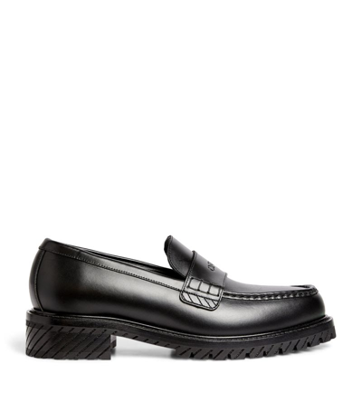 Shop Off-white Leather Military Loafers In Black