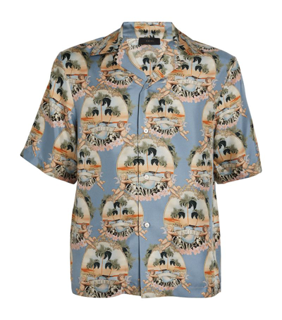 Shop Amiri All-over Palm Print Bowling Shirt In Blue