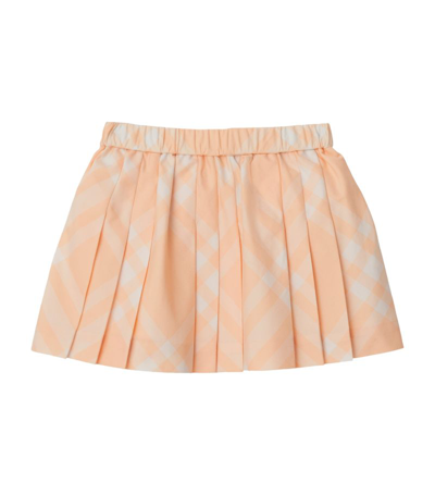 Shop Burberry Pleated Check Skirt (6-24 Months) In Orange