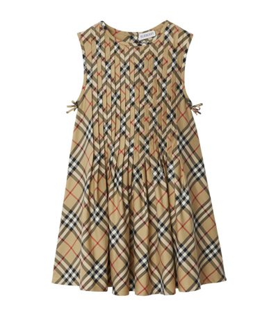 Shop Burberry Pleated Vintage Check Dress (3-14 Years) In Neutrals