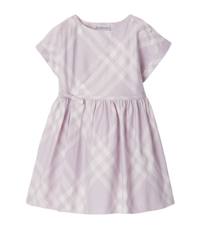Shop Burberry Kids Cotton Check Dress (6-24 Months) In Purple