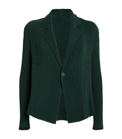 Shop Issey Miyake Hatching Pleats Jacket In Green