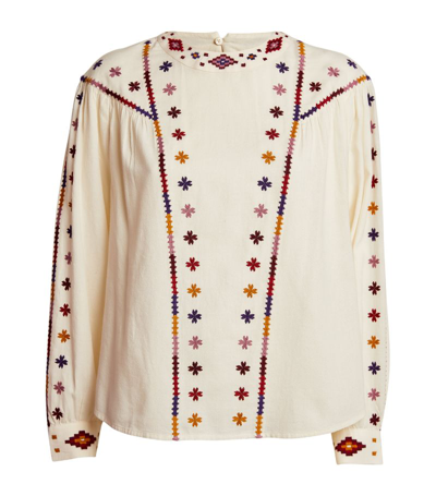 Shop Weekend Max Mara Cotton Embroidered Sable Blouse In White