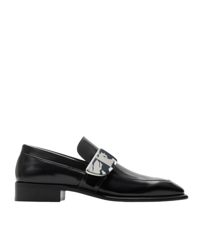 Shop Burberry Leather Shield Loafers In Black