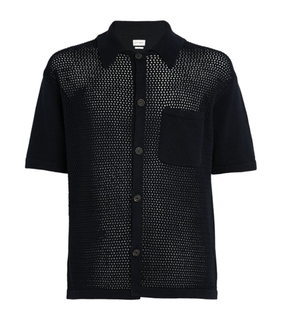 Shop Oliver Spencer Cotton Mesh-knit Shirt In Navy