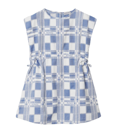 Shop Burberry Cotton Check Dress (3-14 Years) In Blue