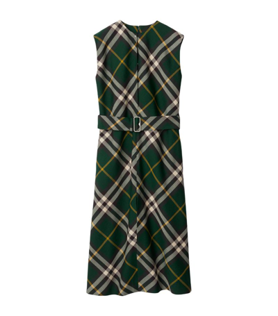 Shop Burberry Wool Check Dress In Green