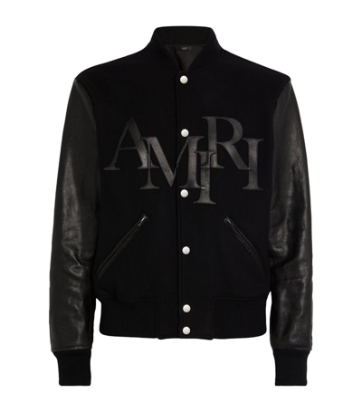 Shop Amiri Wool-leather Logo Varsity Jacket In Black