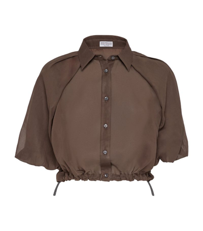 Shop Brunello Cucinelli Organza Cropped Shirt In Brown