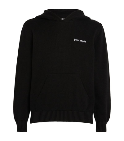 Shop Palm Angels Knitted Logo Hoodie In Black