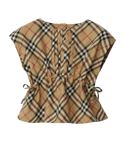 Shop Burberry Front-pleat Check Print Top (3-14 Years) In Neutrals