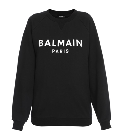 Shop Balmain Cotton Logo Sweatshirt In Black