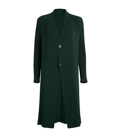 Shop Issey Miyake Hatching Pleats Coat In Green