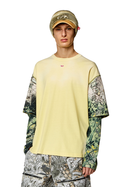 Shop Diesel Layered T-shirt With Graphic Sleeves In Multicolor